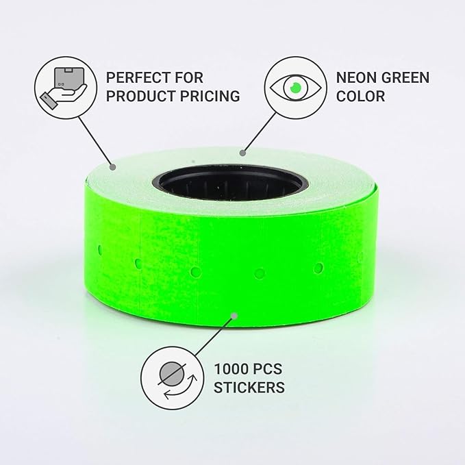 (5 Rolls - 5000 pcs) 0.82" x 0.47" (21 x 12 mm) Green Paper Sticker Price Gun Pricemarker Labels MX-5500 (Green)