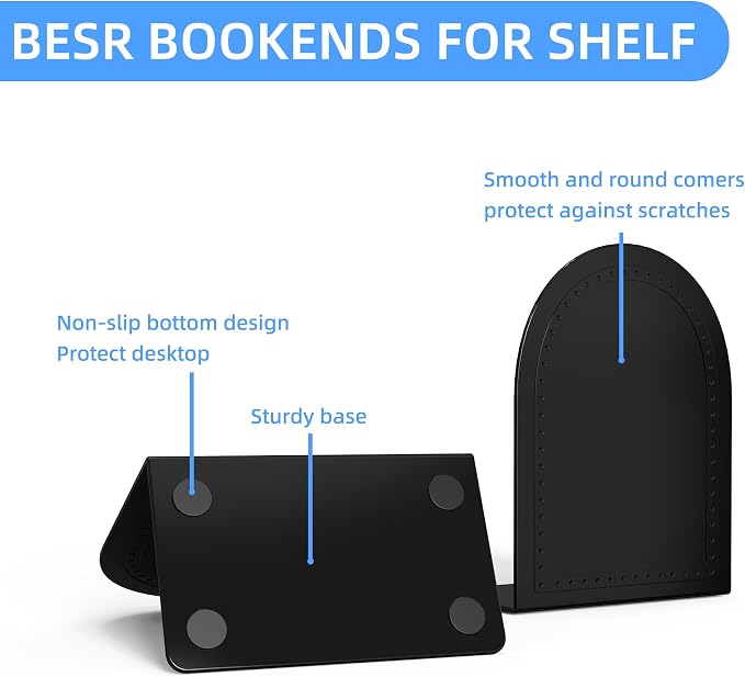 4 Pair Book Ends Metal BookEnds Universal Economy Bookend (Black, 4 Pair)