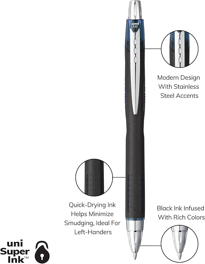 Uni-Ball Jetstream RT BLX 12 Pack, 1.0mm Medium Blue/Black, Wirecutter Best Pen, Ballpoint Pens, Ballpoint Ink Pens | Office Supplies, Ballpoint Pen, Colored Pens, Fine Point, Smooth Writing Pens
