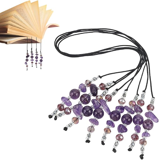 FINGERINSPIRE 2 Pcs Amethyst Beaded Bookmark 11.8inch Long Natural Amethyst Beads Bookmarks Dark Orchid Glass Beads Bookmark with Amethysts for Office Reader Book Bookworms Teachers or Journal Tracker