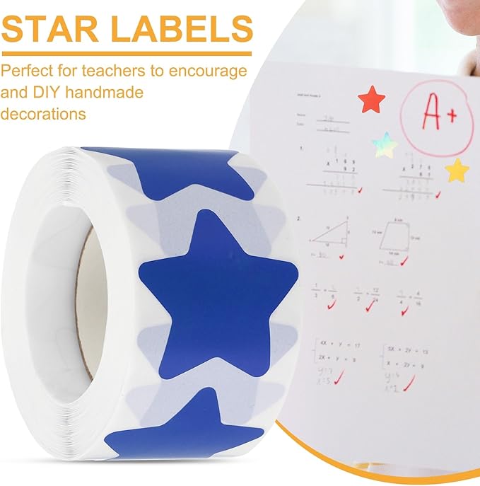 PATIKIL Star Stickers Roll 1.5", 500 Pcs Self-Adhesive Reward Stickers for Classroom Teacher Supplies and DIY Craft, Blue