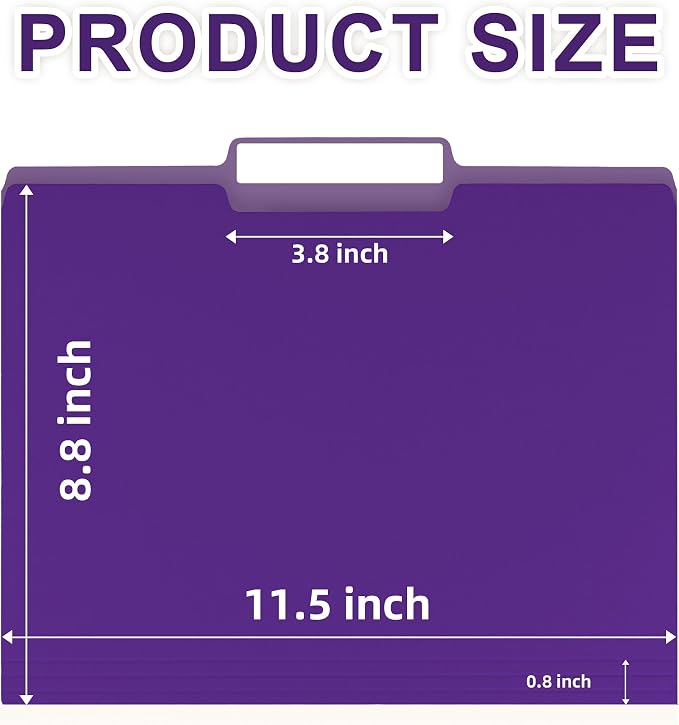 VZCPYTPM 150 Pack Purple File Folders,Letter Size (8.5x11 in),1/3-Cut Tabs in Assorted Positions,Cardstock Paper Folders for Office,School & Home Filing Cabinet Organization, Bulk Document Folders