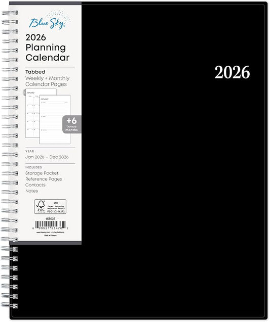 Blue Sky 2026 Weekly and Monthly Planner Calendar, Includes January 2026 - December 2026, 8.5" x 11", Flexible Cover, Wirebound, Laminated Tabs, Storage Pocket, Enterprise