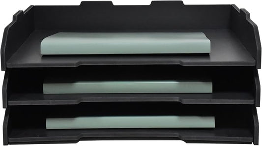 A3 Stackable Paper Tray, 3 Tier Desk File Organizer, Desktop Organizer for Office Supplies,Office Desk Accessories & Workspace, /A3 Office File Folder, Office School, White (Landscape-Black-3-Tier)