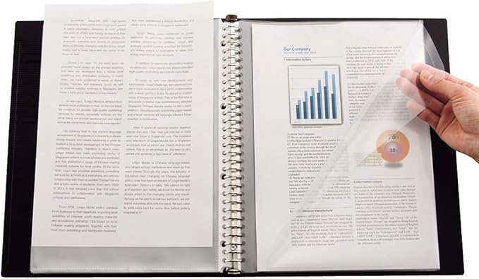 Lihit Lab N7520-24 File Clear Book, A4, 30 Holes, Interchangeable, 2 Type Pockets, Black