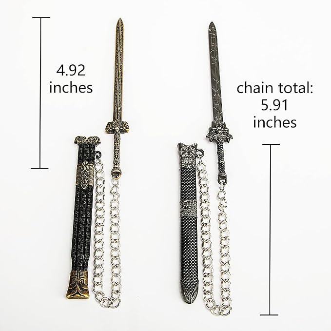 2PCS Vintage Metal Sword Bookmark with Scabbard and Link or Chain, Reading Men, Gift for Teacher, Student, School,Book, Library, Bookstore Membershio,Graduation Present (Black-02)