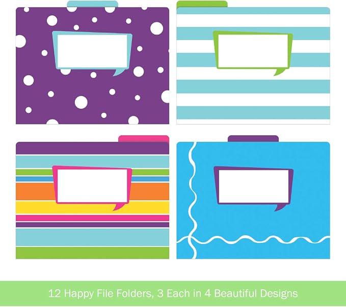 Barker Creek Happy File Folders Now on Durable 14pt Stock, 12/PK, Letter Size, 1/3 Cut Tabs, Reversible, Home, School and Office Supplies (2003)