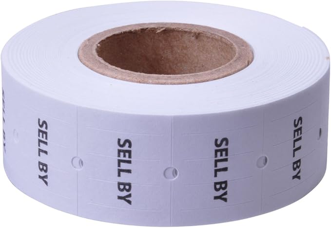 White with Black "Sell by" Labels to fit Towa®GL/ SpeedyMark4/ Halmark Model "L" Price Guns 16 Pack (Free Ink Roll Included)