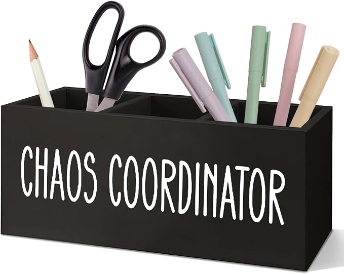 SNNDER Chaos Coordinator Gifts Pen Holder for Desk, Appreciation Thank You Gifts for Teachers Mentors Leader Boss Coworkers Managers Wooden Pen Pencil Holder Organizer for Office Desk Accessories