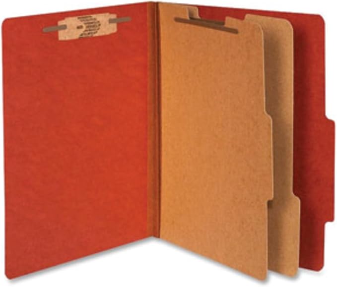 ACCO Pressboard Classification Folders, 3" Expansion, 2 Dividers, 6 Fasteners, Letter Size, Earth Red Exterior, 10/Box