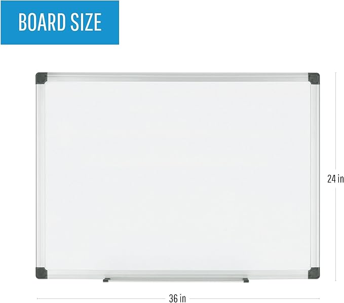 MasterVision Maya Series Magnetic Dry Erase Board, Porcelain Whiteboard, Snap-On Marker Tray, Wall Mounting Kit, 24" x 36", Aluminum Frame