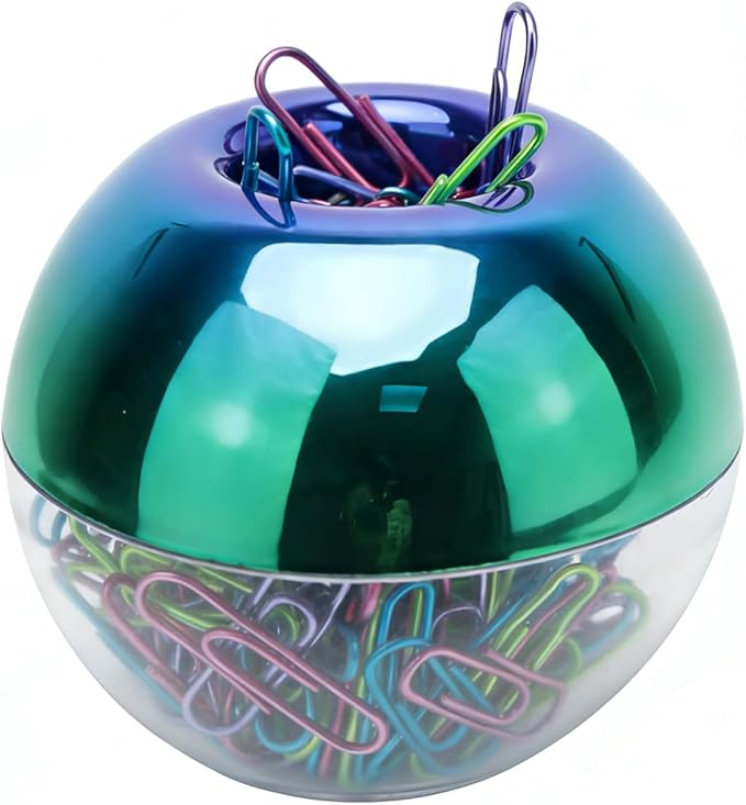 NatSumeBasics Rainbow Paper Clip Holder Iridescent Oil Slick Magnetic Paper Clips Dispenser & 100 Colorful Paperclips Holographic Desk Accessory for Office