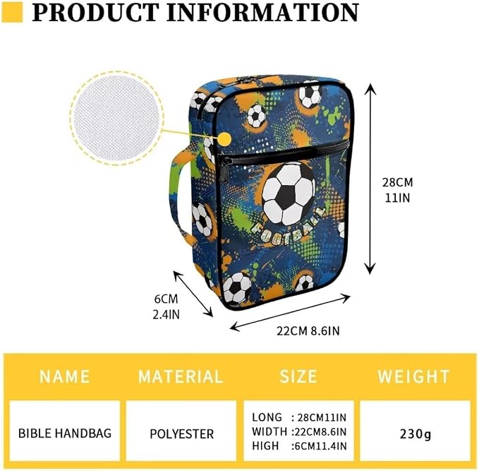 Coldinair Football Bible Cover Case for Men Teen, Kids Scripture Carrying Case with Handle and Pocket, Bible Book Tote Handbag