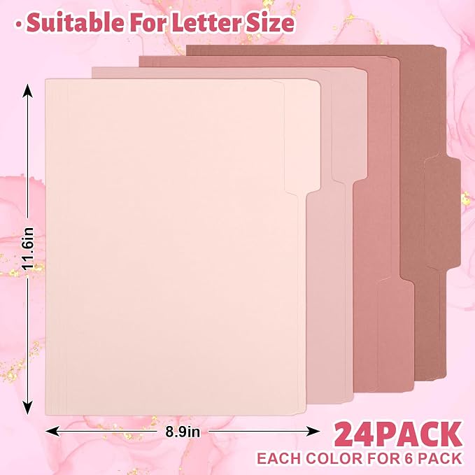 Whaline 24 Pack Dusty Pink File Folders Letter Size Gradient Pink File Pockets with 1/3 Cut Tab 8.9 x 11.6 Inch Solid Color Cute Documents Folders for Organizing Filing Home Office Supplies