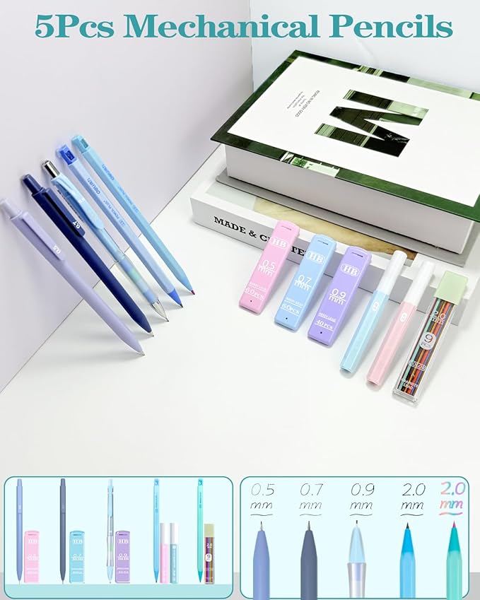 54pcs Aesthetic School Supplies Cute Stationary Set with Pencil Case 12 Highlighters, 5 Black & 6 Color Ink Gel Pens, 6-in-1 Ballpoint Pen,5 Mechanical Pencils 0.5-2.0mm for College Essentials (Blue)