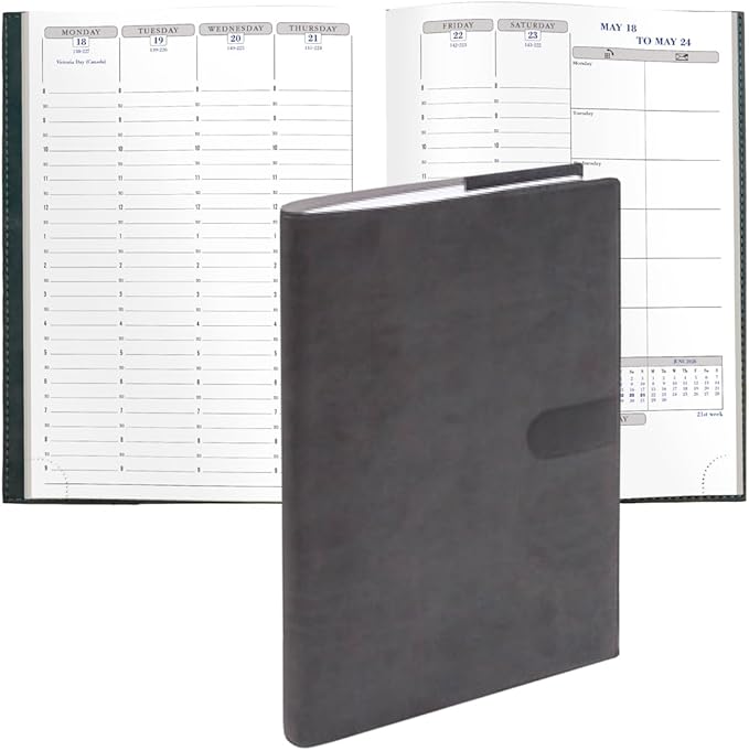 Exacompta 2026 Visual - Weekly/Monthly Planner - 12 Months, Jan. to Dec. - 6 x 8 1/4" - Smooth Faux Suede Texas Charcoal Black Cover- Time Management Appointment Organizer