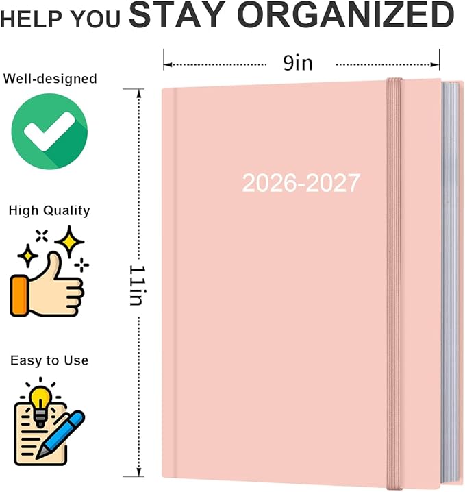Planner 2026-2027 - 8.5'' × 11'' Weekly & Monthly Planner from July 2026 to June 2027, Large Planners 2026-2027 with Perfect Organizer, Hardcover, Inner Pocket, Pink