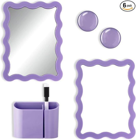 Jingmore Scalloped Magnetic Locker Accessories Kit Purple Back to School Essentials 6 Pieces Includes Whiteboard Mirror and Organizing Supplies Cute Locker Organizer Decoration for School