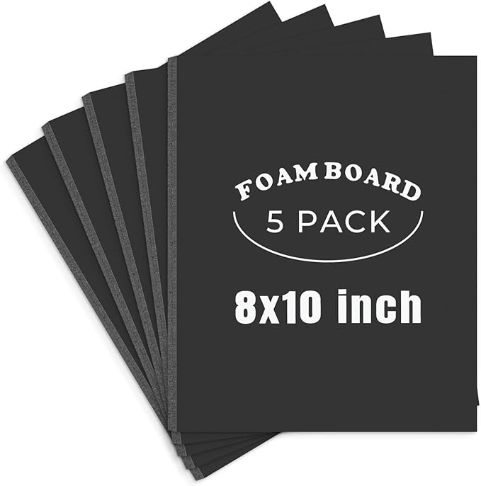AUEAR, 5 Pack 8x10 Black Foam Boards, Foam Core Poster Board for Display, Mounting, Print, Presentation and Projects, 3/16'' Thick
