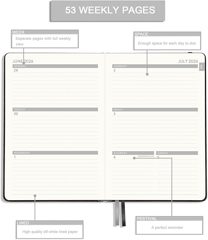 Planner 2026-2027 - Academic Planner 2026-2027, Weekly and Monthly Planner with Stickers, Faux Leather Cover, Jul. 2026 - Jun. 2027, 5.75" X 8.25", 26-27 Yearly Planner, Premium Paper, Pen Holder, Inner Pocket and 44 Notes Pages