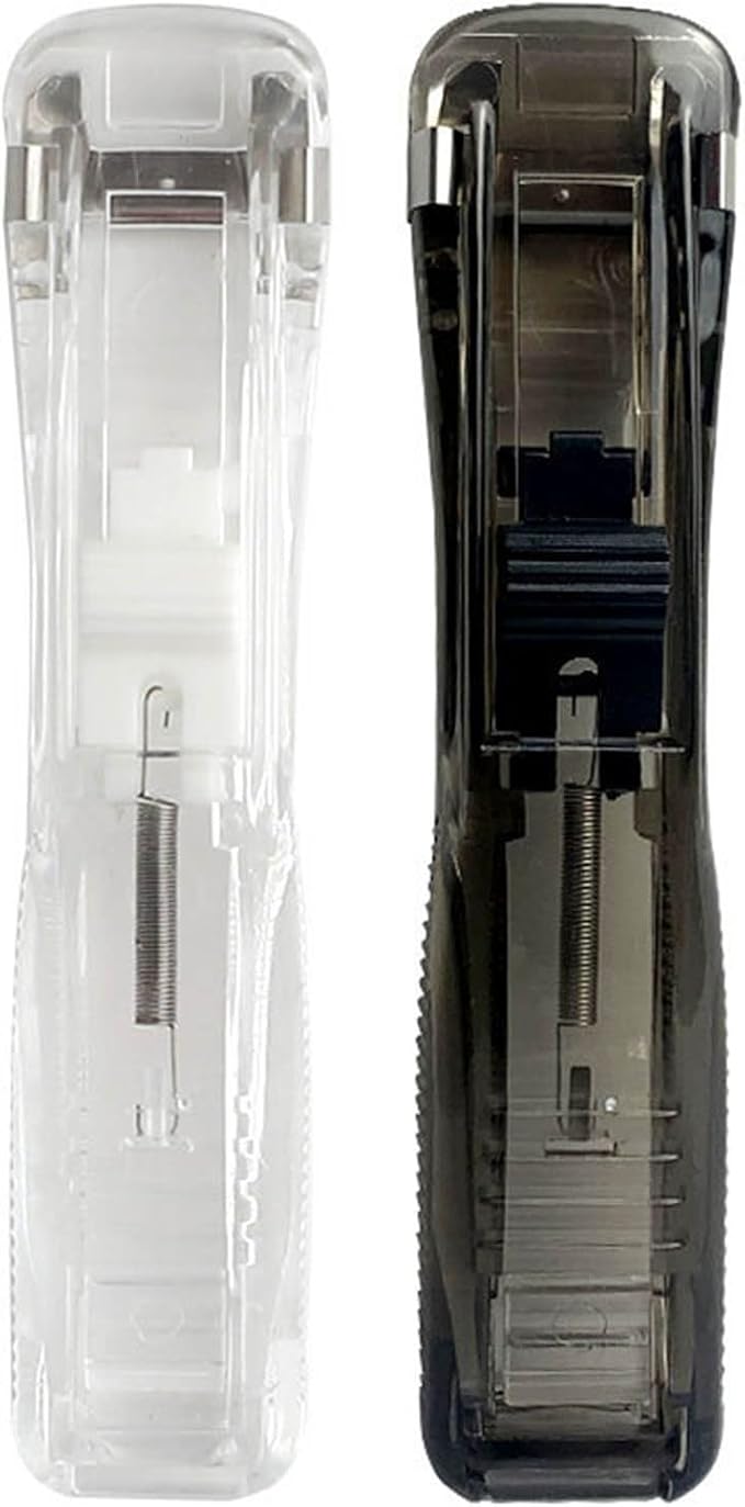2-Pack Reusable Binder Clip Stapler, Portable Push Clip Stapler with 200 Refill Clips, Punchless Desktop Stapler for Office School Home, Eco-Friendly Paper Clamp Dispenser (W+B)