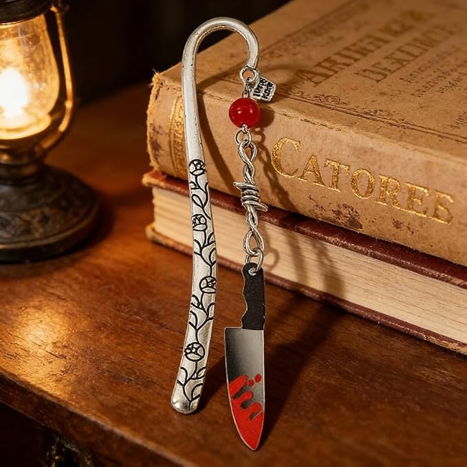Horror Bloody Knife Metal Bookmarks Thriller Suspense Book Lover Book Charms Halloween Gifts for Friends Horror Lover Collectible Gifts Read Club Bookish Gifts (Bloody Knife Bookmark)