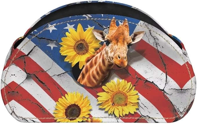 Forchrinse Giraffe Sunflower American Flag Remote Control Holders 5 Compartments Leather Desk Organizer Patriotic Office Supplies Storage Box Pen Holder Non Slip