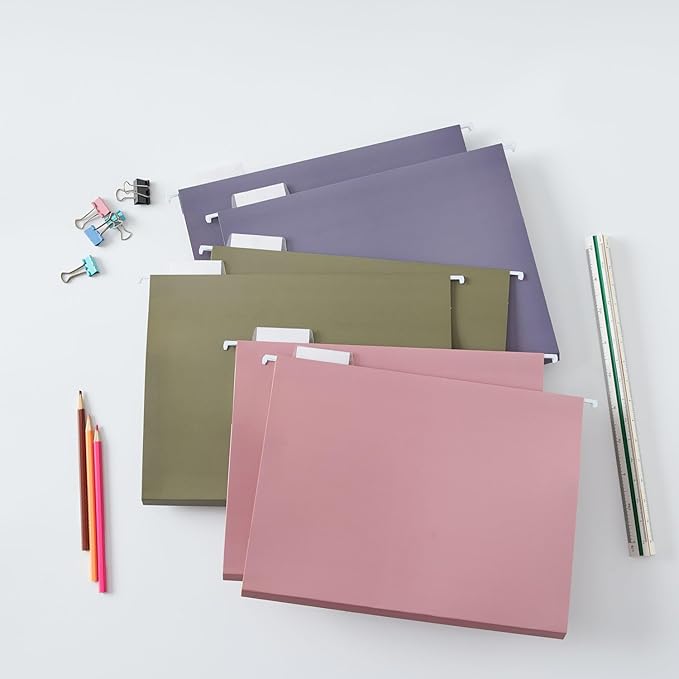 6 Pack Extra Capacity Hanging File Folders Letter Size, Reinforced Expandable Folders with 1/5-Cut Tabs for Filing Cabinets, Durable Office & Home Organizer, Ambient