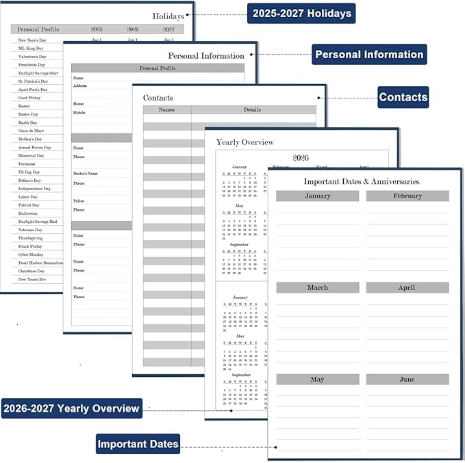 2026 Daily & Monthly Planner - 2026 Daily Planner One Page Per Day from January 2026 to December 2026, 5.8" x 8.3" Hourly Appointment Book Perfect Organizer Daily Life, Fabric Cover, Blue