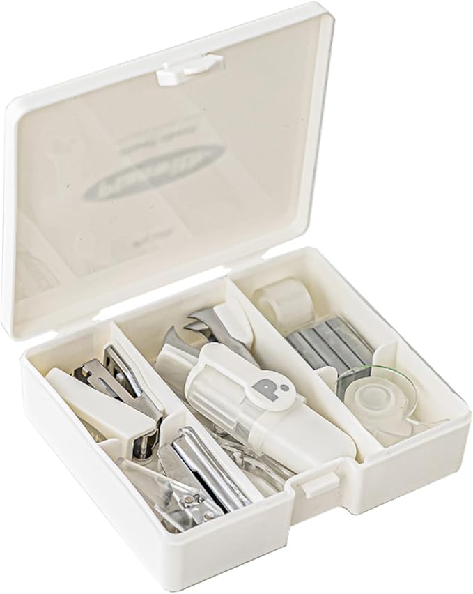 8Pcs Supplies Set Includes Hole Puncher Stapler Staple Scissors Staple Remover Marker Tape Packed in Storage Case Stapler and Paper Clip Set