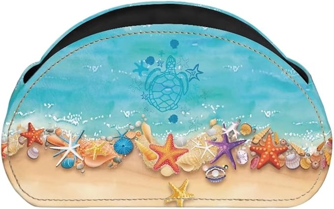 Forchrinse Starfish on Beach Remote Control Holders for Table 5 Compartment Leather Remote Caddy Desktop Storage Organizer Tray for Home Office School