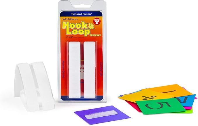 Hygloss Products Self Adhesive Strips - Hook and Loop Fastener Sticky Back Tape - 3/4 Inch x 18 Inch, White