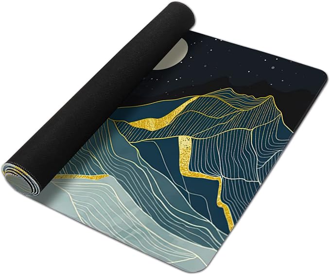 Golden Line Art Mountain at Night Large Mouse Pad Extended Gaming Mouse Pad Waterproof Desk Mat with Stitched Edge,Non Slip Base Keyboard Mouse pad for Home Office 35.4" X 15.7"