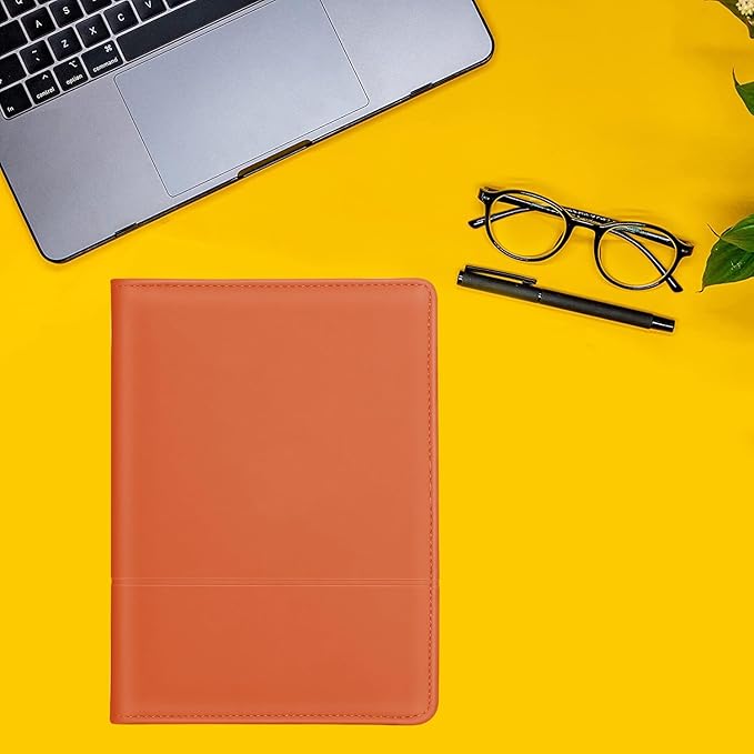 Classic Padfolio/Junior Portfolio Folder Case, Business A5 Binder Organizer Notepad for Men Women, 5 x 8 Writing Pad Included, Orange