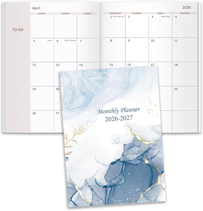 2026-2027 Monthly Planner - 15 Months Calendar from April 2026 - June 2027, Monthly Planner 2026-2027 Easy to Organize Your Daily Life, 7" x 10", Blue Watercolor