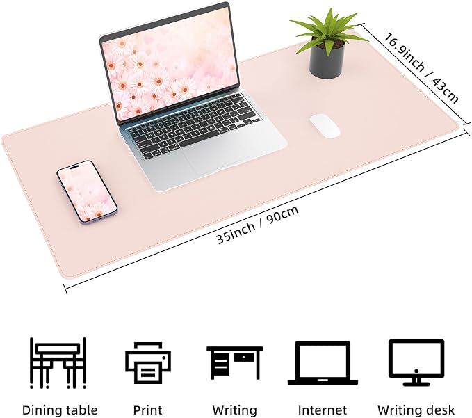 AFIING Cork Desk Mat, Rose Pink, 31.5" x 17", Desk Pad Protector | Dual-Sided Cork & PU Leather, Non-Slip & Waterproof, For Office, Home & Study