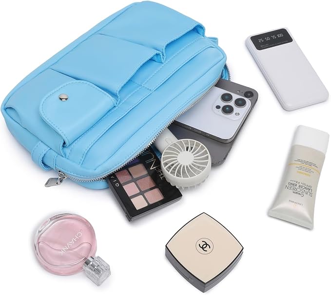 Storage Bag-arge Cosmetic Bag for Women Travel Makeup Bag Zip Up Bag Pure Cotton Canvas Can be Suspended (Sky Blue)