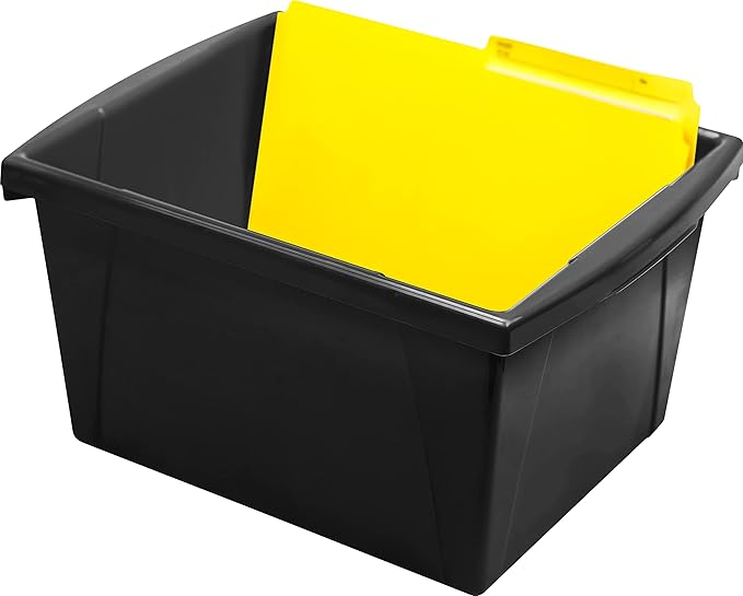 Storex 4 Gallon Storage Bin – Plastic Classroom Organizer for Books and Supplies, Black, 6-Pack (61466C06C)