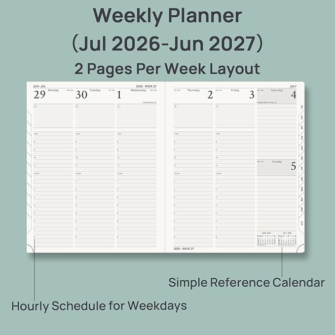 POPRUN 2026-2027 Academic Planner, Large Size 8.5" x 10.5", Weekly and Monthly Calendar, July 2026 to June 2027, Hardcover Appointment Book with Verital Layout, Hourly Time Slots, Monthly Tabs - Light Yellow