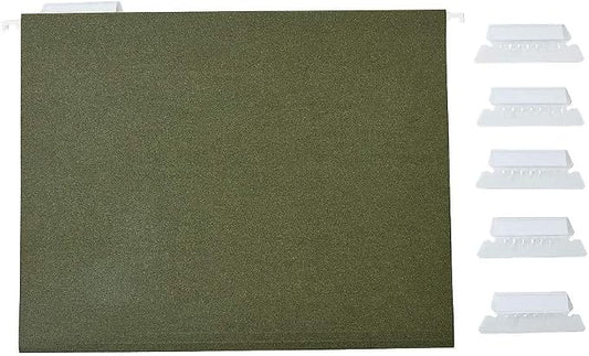 Staples Hanging File Folders, Letter Size, 1/5‑Cut Tabs, Standard Green, Includes Tabs & Paper Inserts – 25/Pack