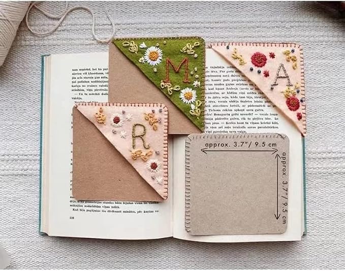 Personalized Hand Embroidered Corner Bookmark, 26 Letters Hand Stitched Felt Corner Letter Bookmark, Cute Flower Embroidery Bookmarks for Book Reading Lovers Meaningful Gift (Summer，G