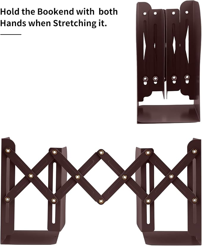 MSDADA Adjustable Bookends, Book Ends for Heavy Books, Expandable Book Organizer for Desk, Shelf, Office, School, for 6 7 8 9 10 11-15 Boys and Girls, Extends up to 19 inches (Brown)