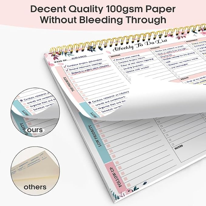 Taja Weekly To Do List Notepad with 52 Undated Sheets（8.5"×11"）- Weekly Desk Planner for Women & Man, Work and Home - 1 Pack Whispering Petal