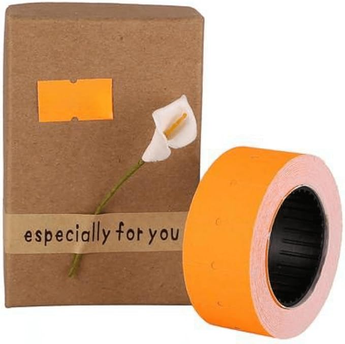 MX-5500 Price Labels, Adhesive Sticker Marker Label, 10 Rolls Sticky Paper Labels for Price and Date Guns,1 Line 5000 Labels, 1pcs Ink Roll Included (10roll Pink) (Orange)