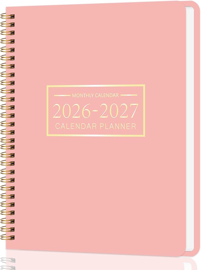 Monthly Planner 2026-2027, 2 year calendar 2026-2027 Calendar Book from Jan 2026 - Dec 2027 with Waterproof PVC Cover, 9'' x 11'', Organize Schedule for School, Office, Family,Pink