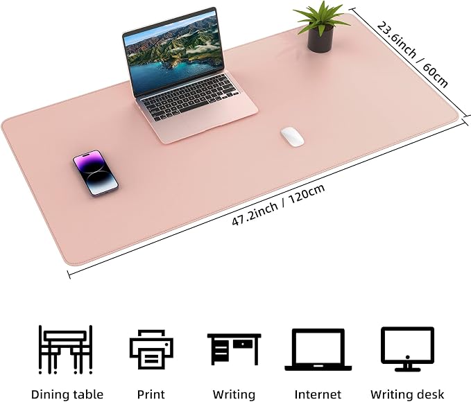 AFIING Cork Desk Mat 47" x 23.6", Dual-Sided Natural Cork & PU Leather Desk Pad, Non-Slip Waterproof Large Mouse Pad for Office, Home & Gaming (Pink)