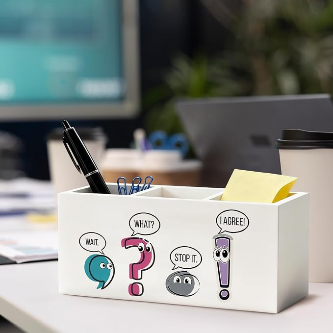 Funny Teacher Pen Pencil Holder, English Teacher Gifts Wood Desk Organizer and Accessories, Funny Grammar English Teachers Classroom Pen Holder Desk Organizer for Office Classroom Tabletop