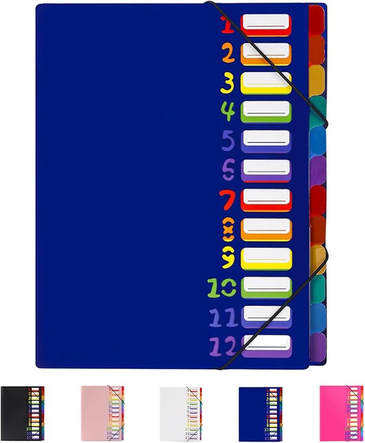24 Pockets Expanding File Folder Organizer,Accordion File Organizer,A4 Letter Size,Rainbow Tab, for Home/Office/School Document Organizer (Blue)