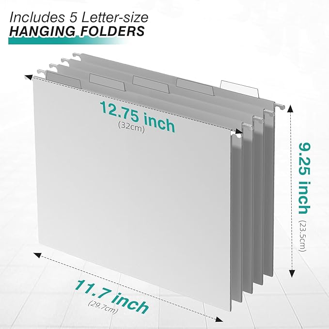 Sinboun Hanging File Organizer Letter-Size File Holder Filing Box Includes 5 Hanging Folders - Metal Mesh Magazine Letter Storage Cabinets File Cart for Office Home School, No Assembly Required Gold