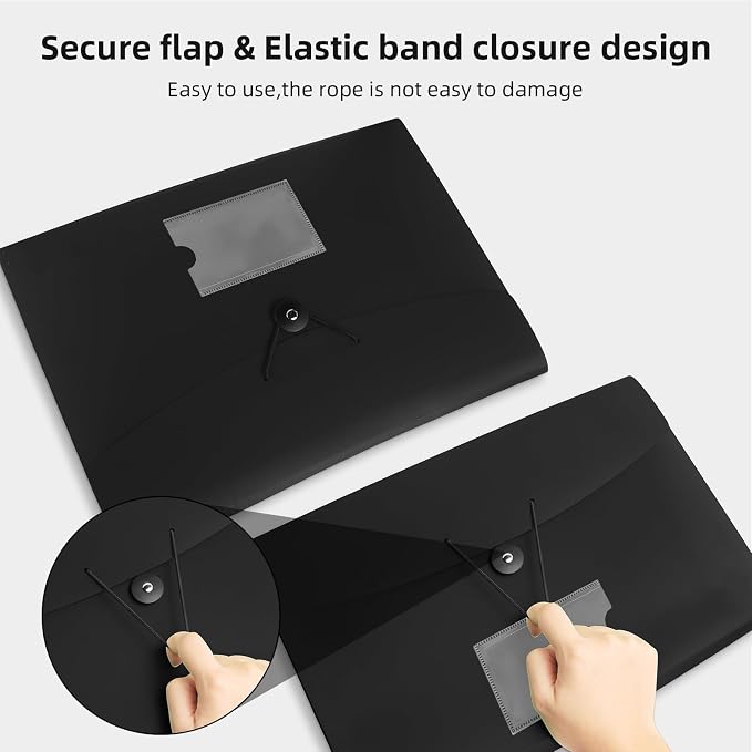 Accordian File Organizer 7 Pocket Expanding File Folder with Labels, Plastic Expandable File Folder for Documents Letter Size A4 Papers - 3-Pack Black